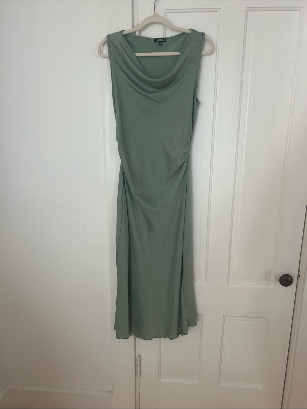 bebe Sage Green Cowl Neck Midi Dress